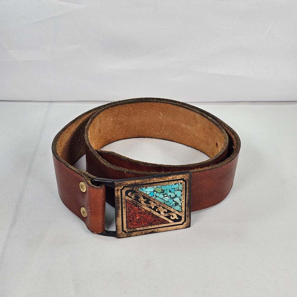 Tech Ether Guild Niagara Limited Edition Turquoise Coral Inlay Leather Belt